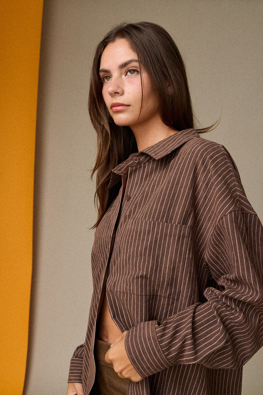 Cora Chocolate Pinstripe Shirt