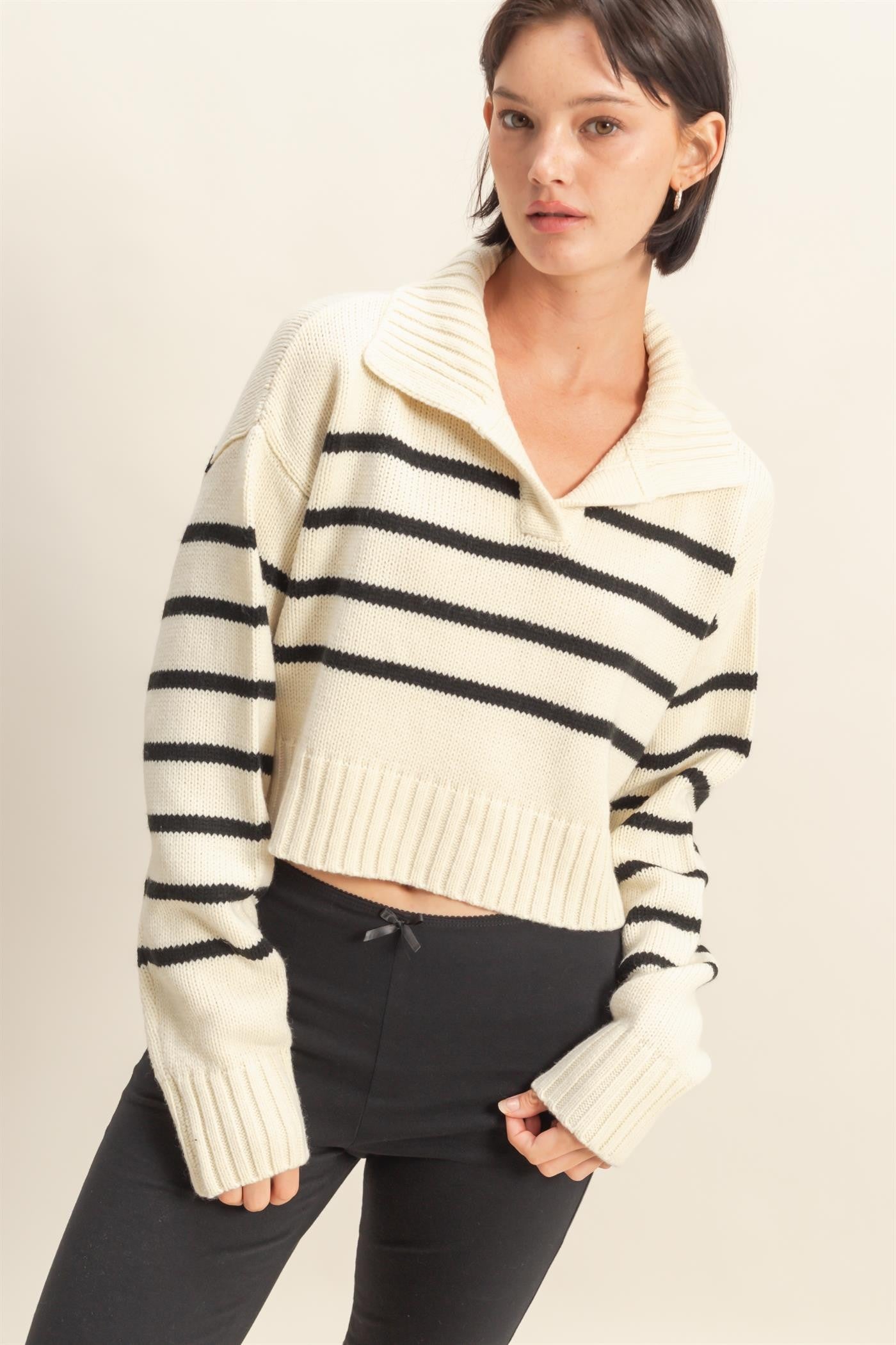 Marlowe Striped Collared Sweater
