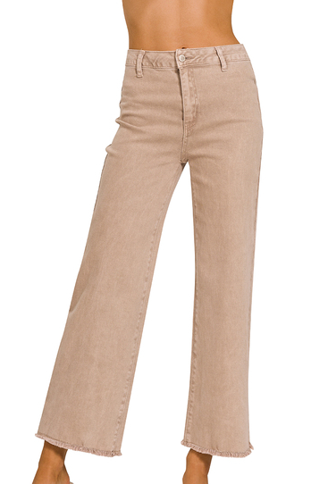 Acid Washed Frayed Hem Pants