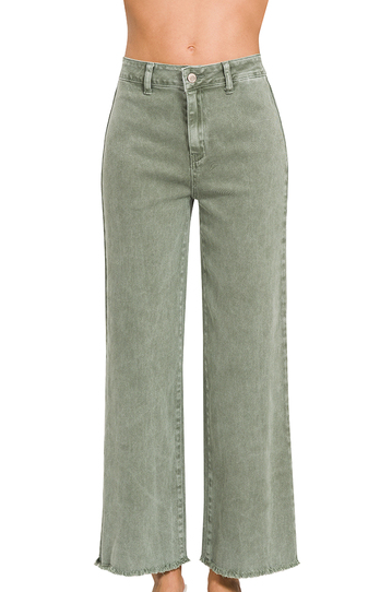 Acid Washed Frayed Hem Pants