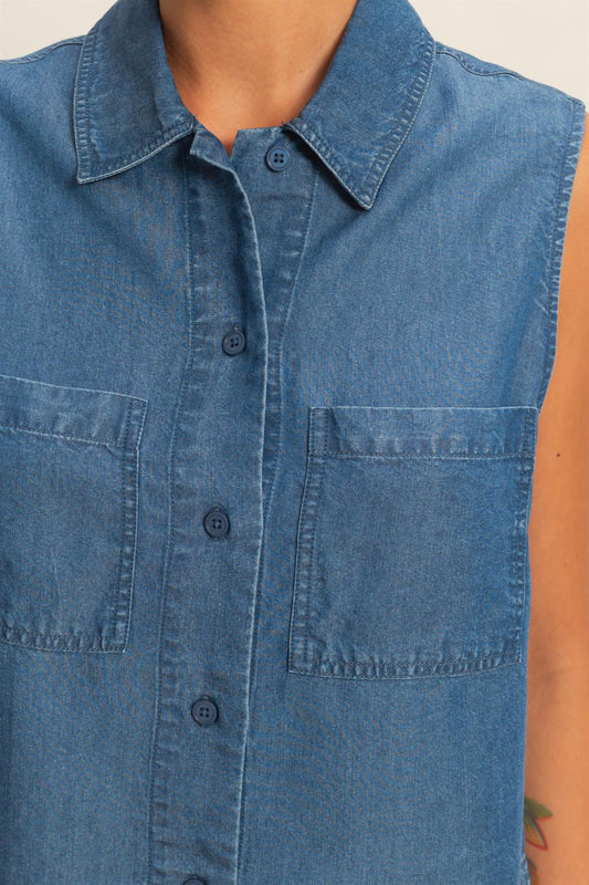 Harper Sleeveless Button Up