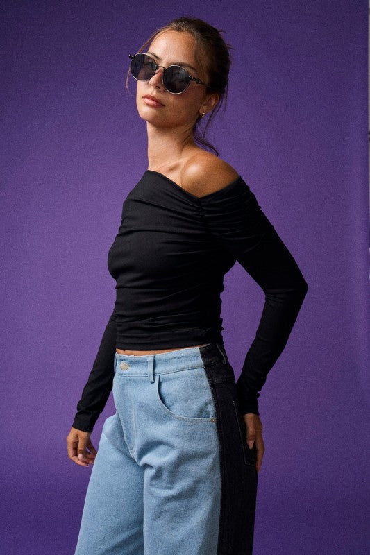Elena Shirred Asymmetrical Top