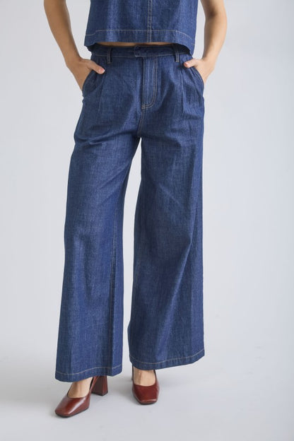 Paisley Pleated Denim Pants