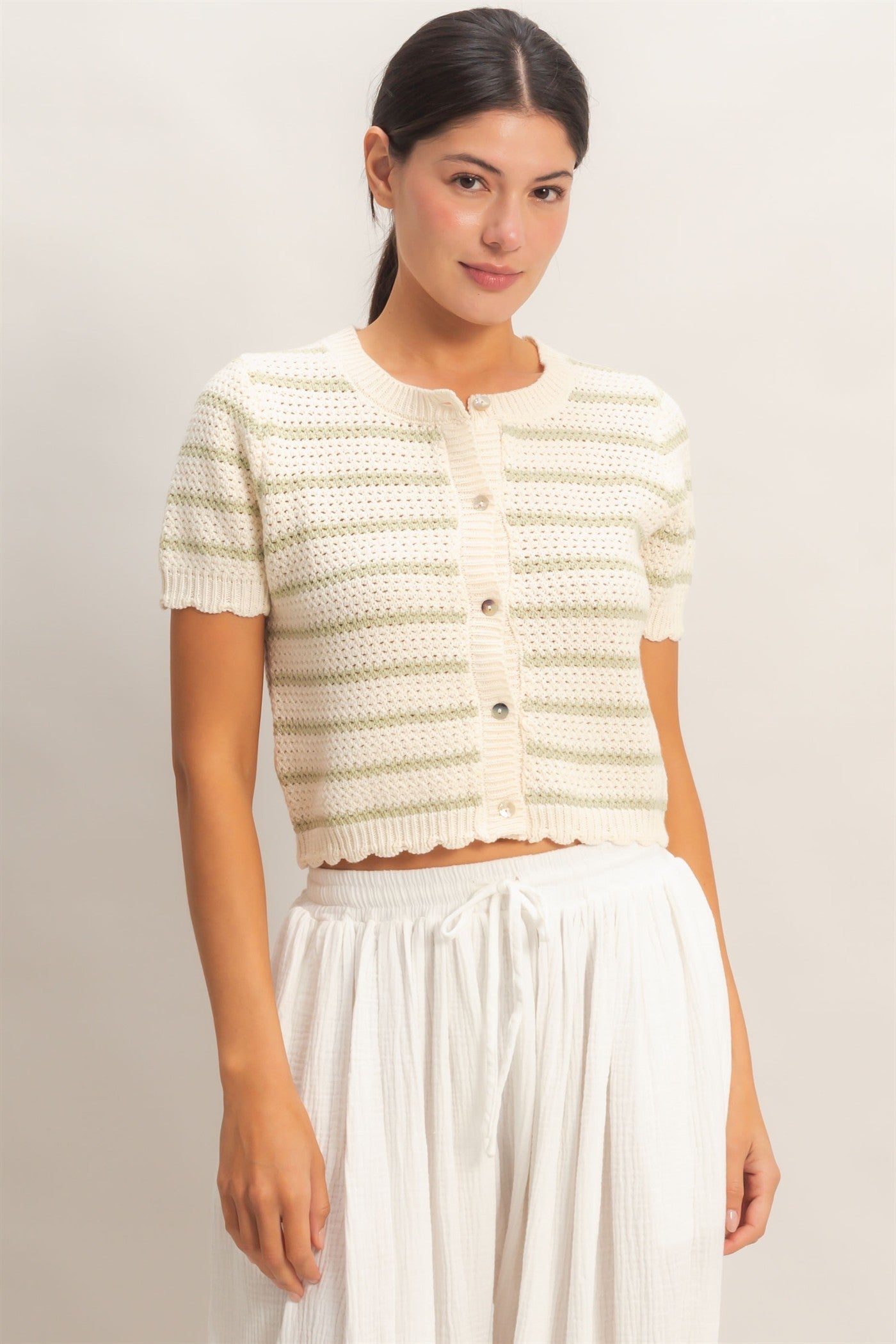 Olive Stripe Knit Cardigan