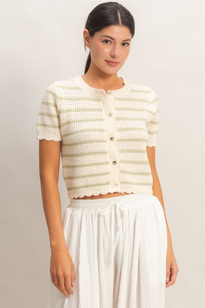 Olive Stripe Knit Cardigan