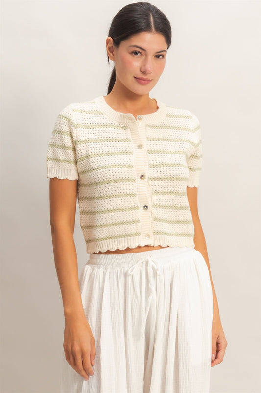 Olive Stripe Knit Cardigan