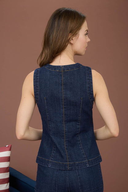 Lina Button Down Denim Vest