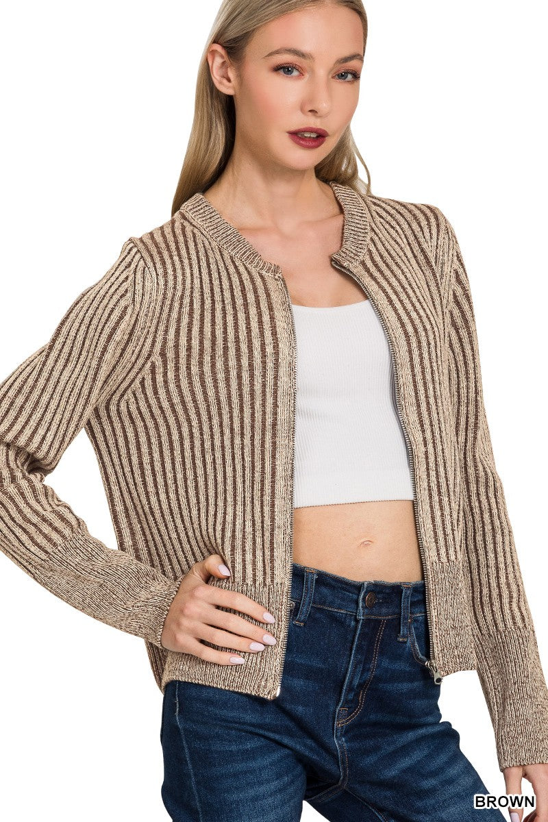 Camille Contrast Zip Cardigan