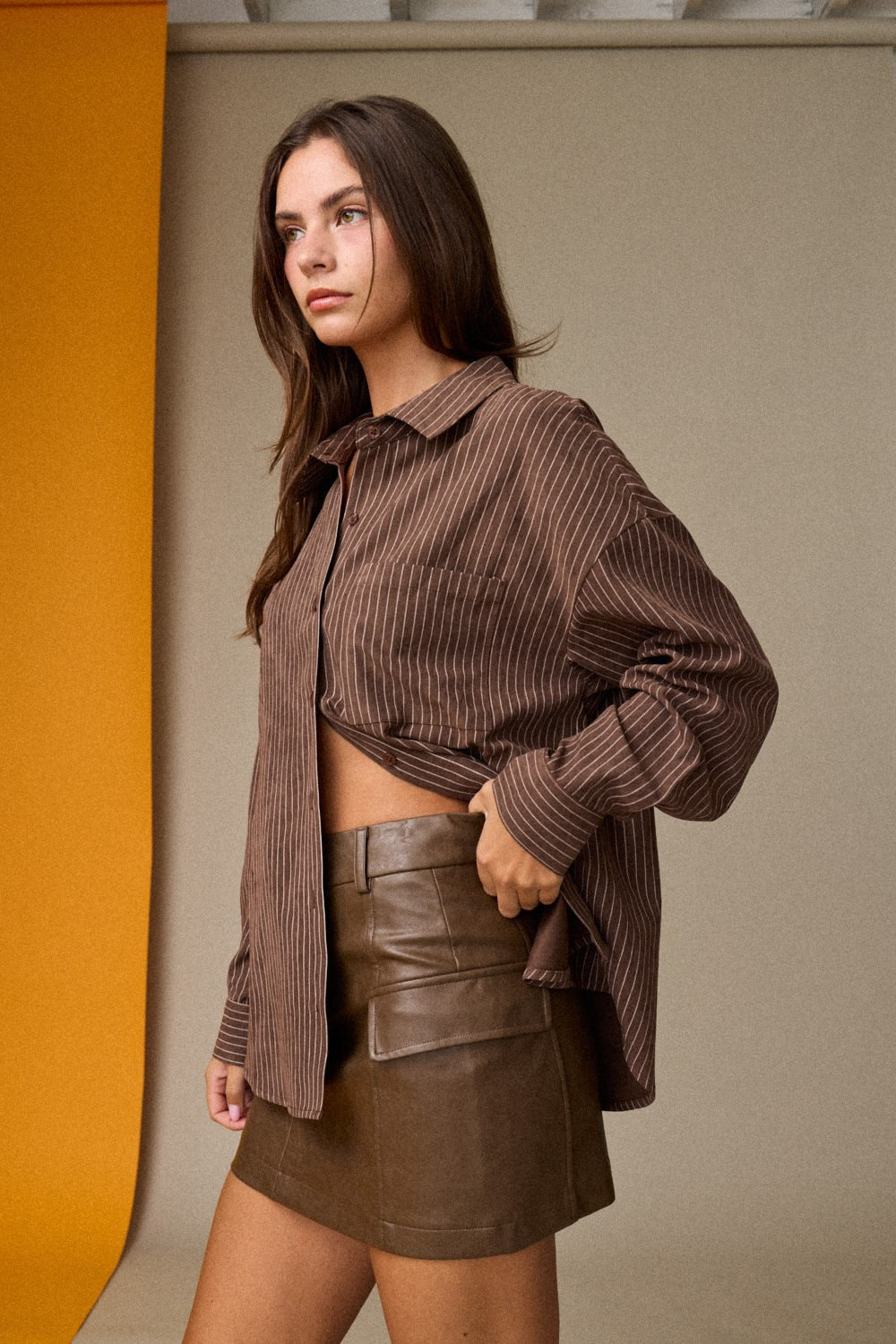 Cora Chocolate Pinstripe Shirt