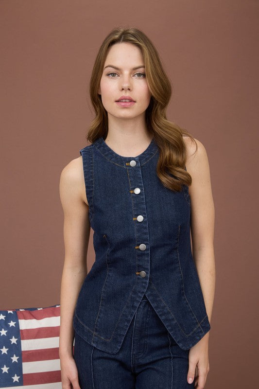 Lina Button Down Denim Vest