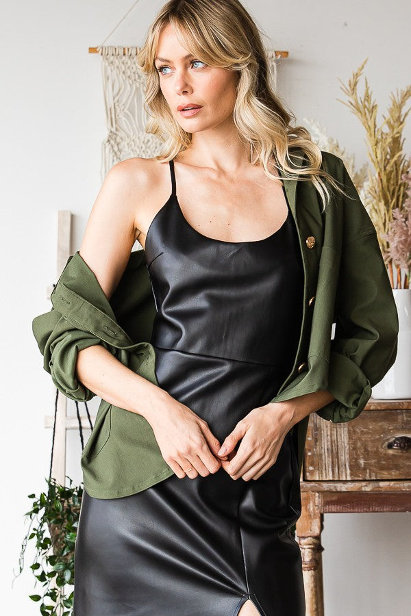 Sofia Vegan Leather Midi Dress