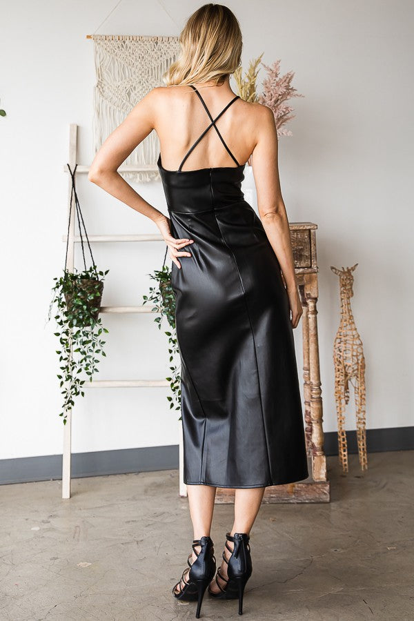 Sofia Vegan Leather Midi Dress