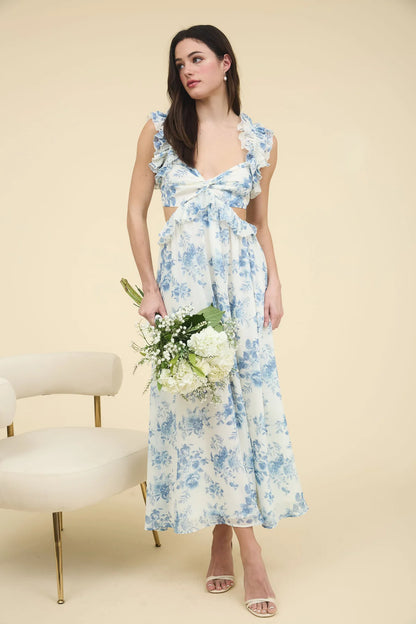 Blue Blossom Cutout Midi Dress