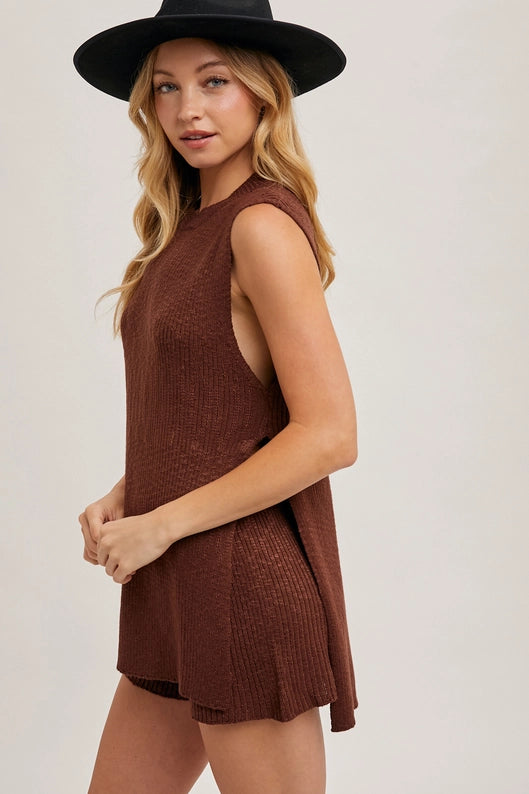 side slit knit tunic top and shorts