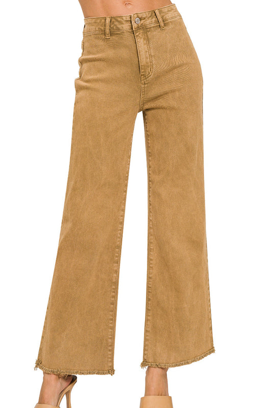 Acid Washed Frayed Hem Pants