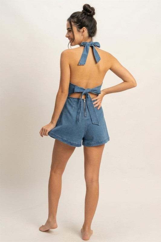 Romy Denim Halter Romper