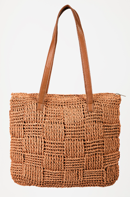 Straw Braided Basket Weave Tote Bag