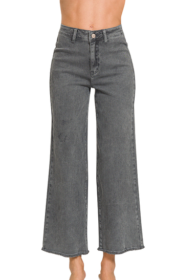 Acid Washed Frayed Hem Pants