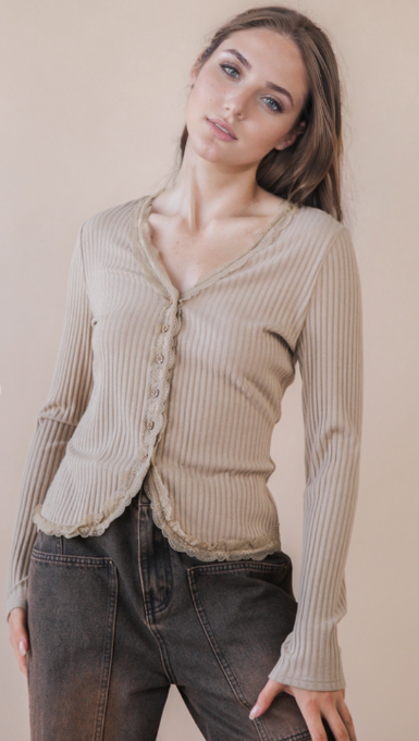 Noelle Ribbed Lace Cardigan