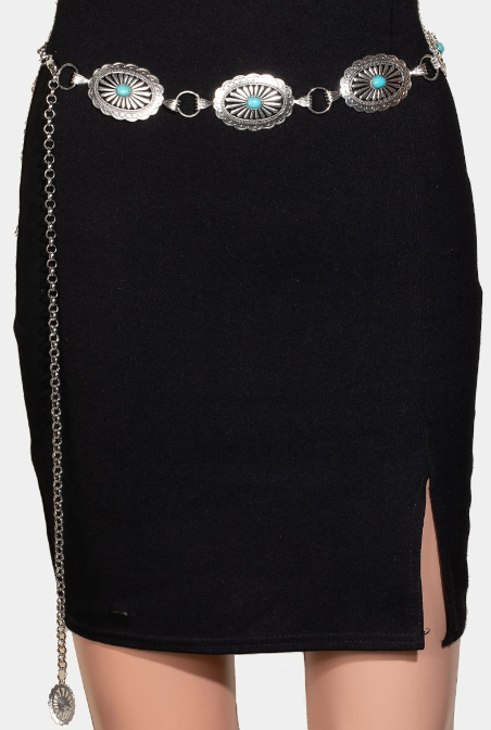 Silver Oval Concho Chain Belt