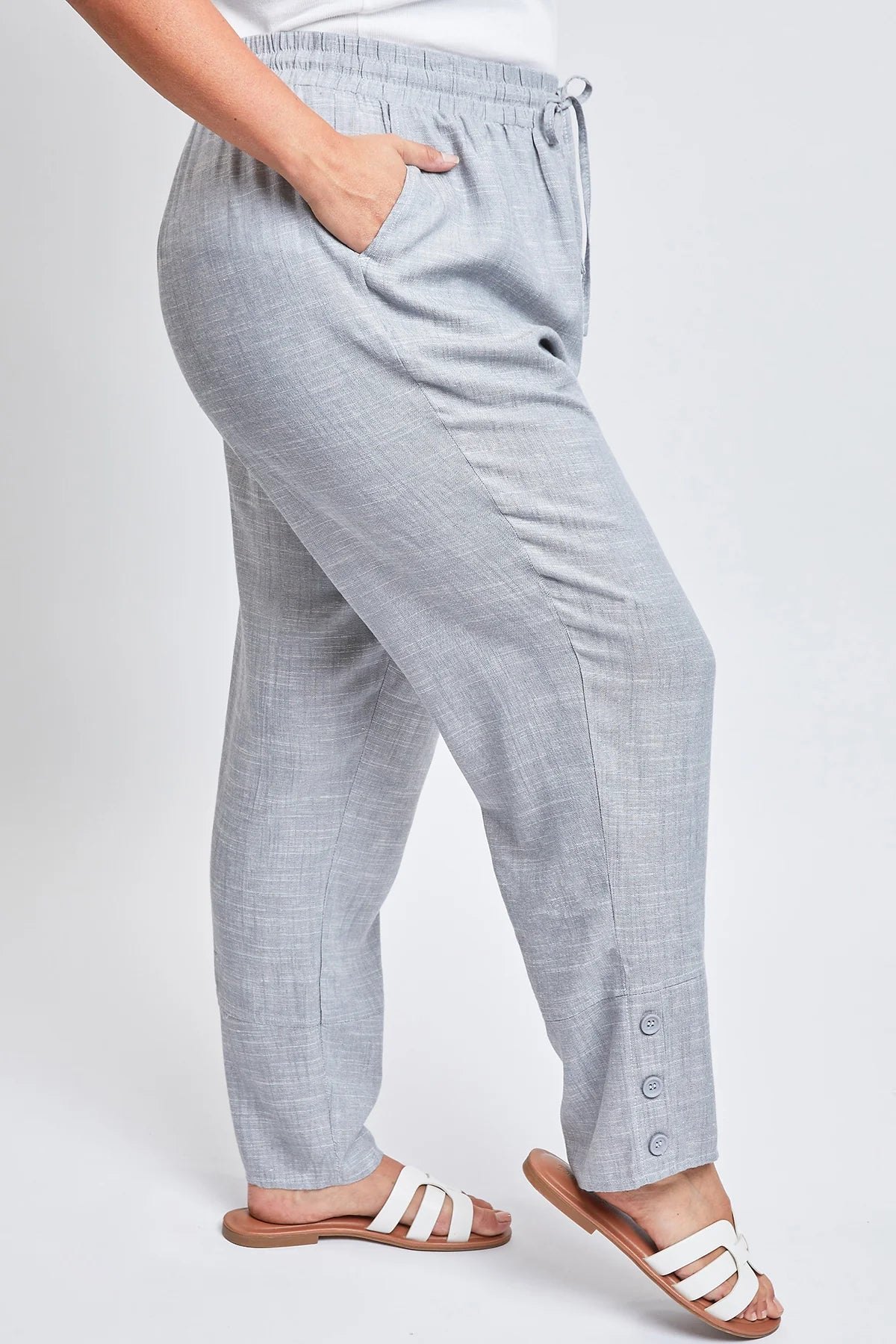 Linen Button Hem Pants