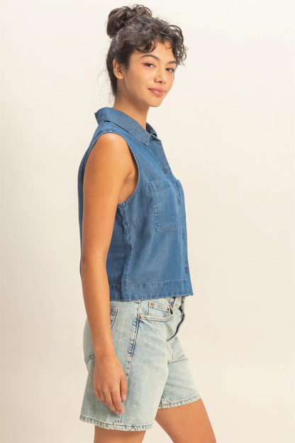 Harper Sleeveless Button Up