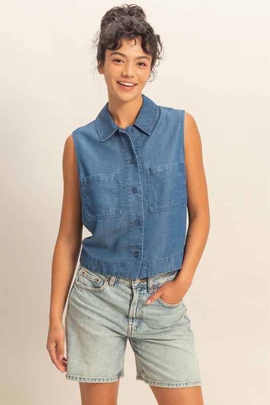 Harper Sleeveless Button Up