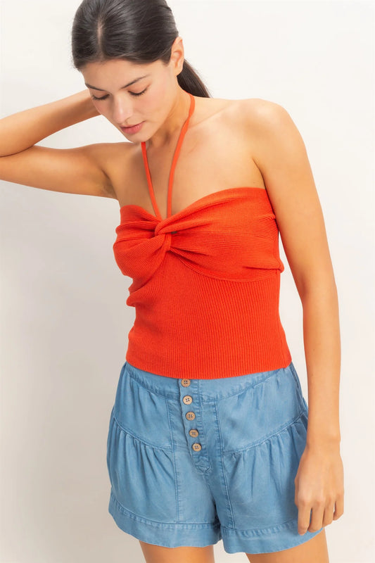 Sunset Twist Halter Knit Top