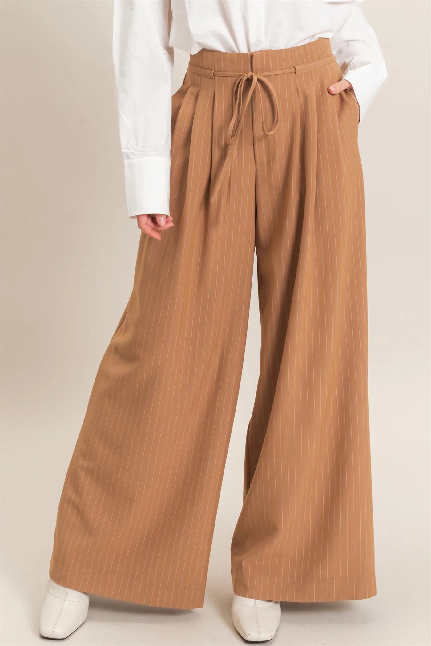 Madison Pinstripe Wide Leg Pants